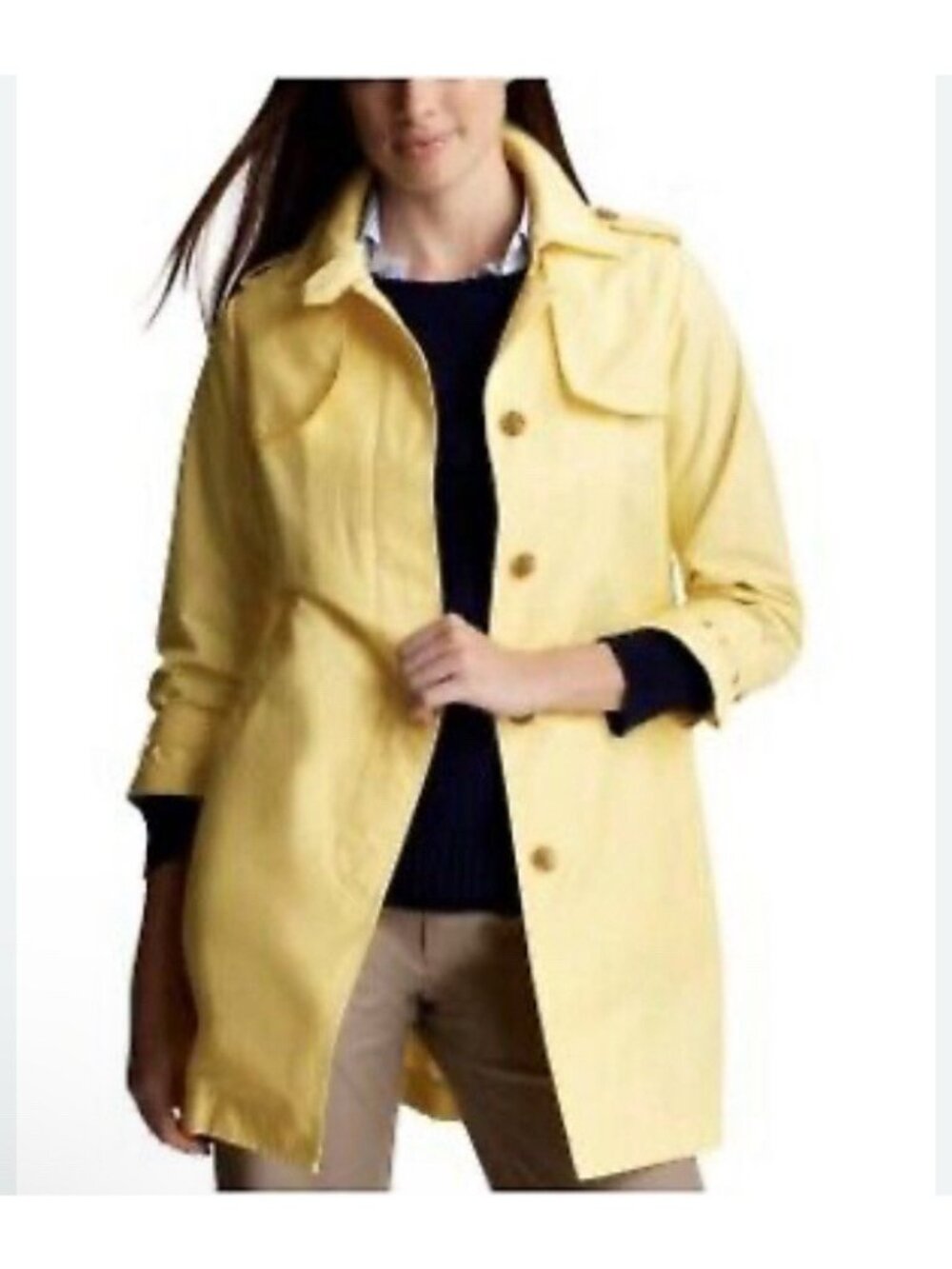 Gap Womens Trench Coat Sz M Yellow Three-quarter Sleeves with Tie Overcoat